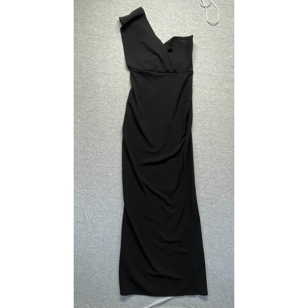 PrettyLittleThing One Shoulder Fitted Bodycon Maxi Dress Women 8 Black Back Slit